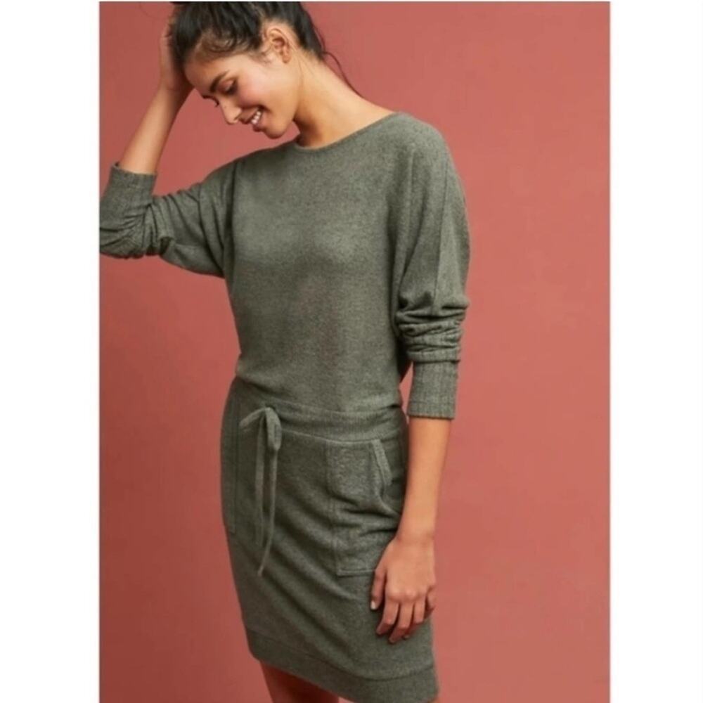 Anthropologie Women Saturday Sunday Olive Green Drop Waist Sweater Dress Size S